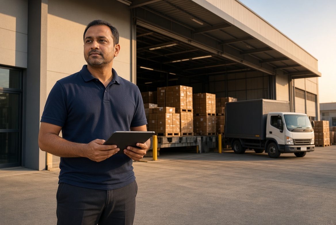 Distributor outside a warehouse