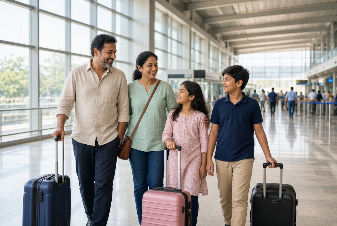Indian family departing on a trip