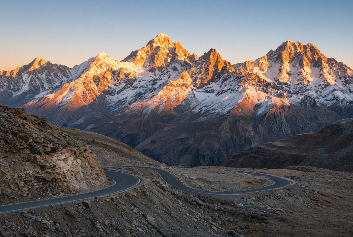 Mountain road at sunrise